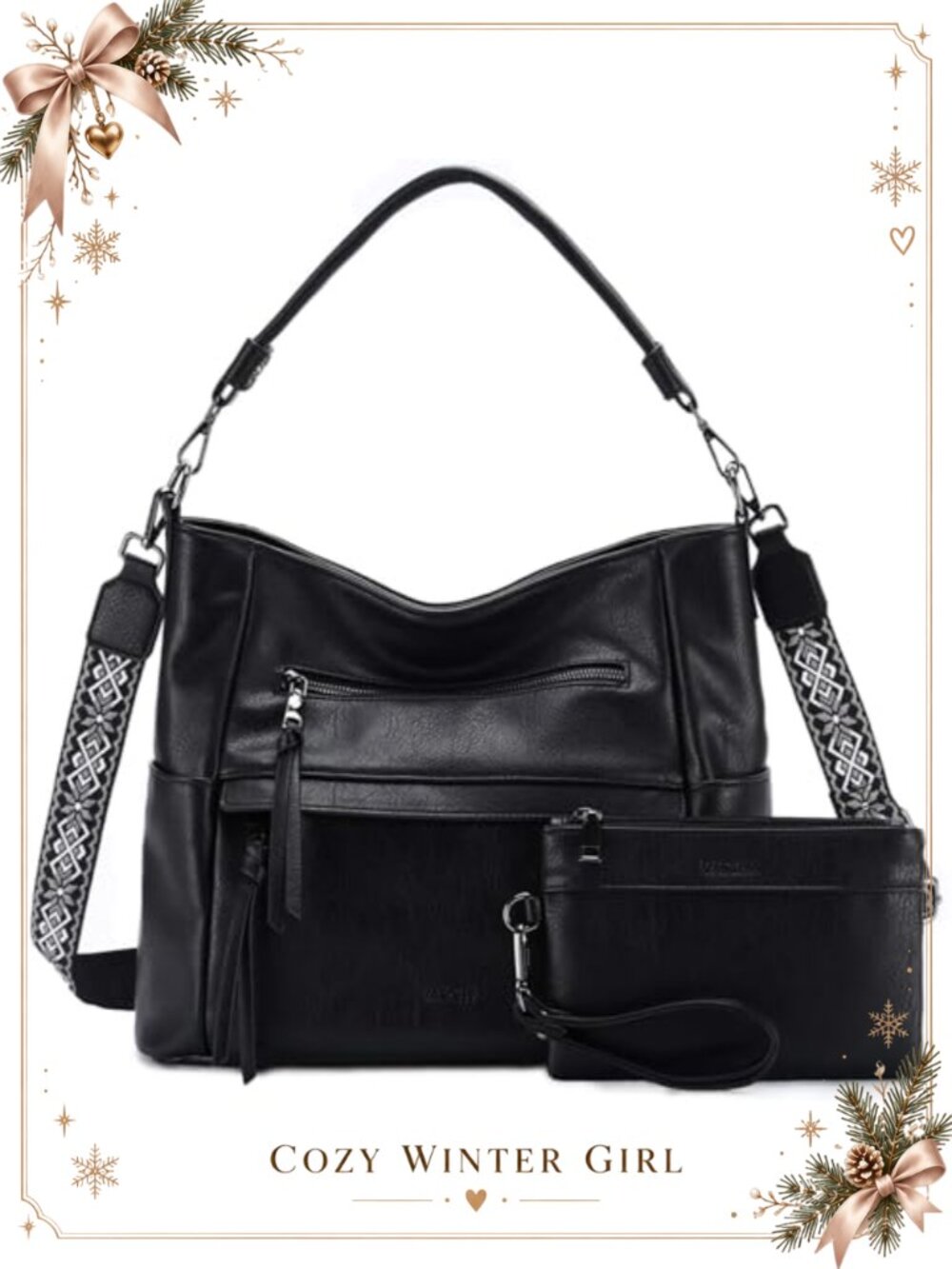 Vegan Leather Hobo Shoulder Bag Handbag Wallet Set Tote